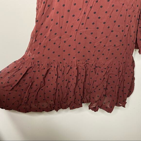 Ganni chocolate brown long sleeve mini Polka Dot Dress sz 38 US 6 - Picture 9 of 15